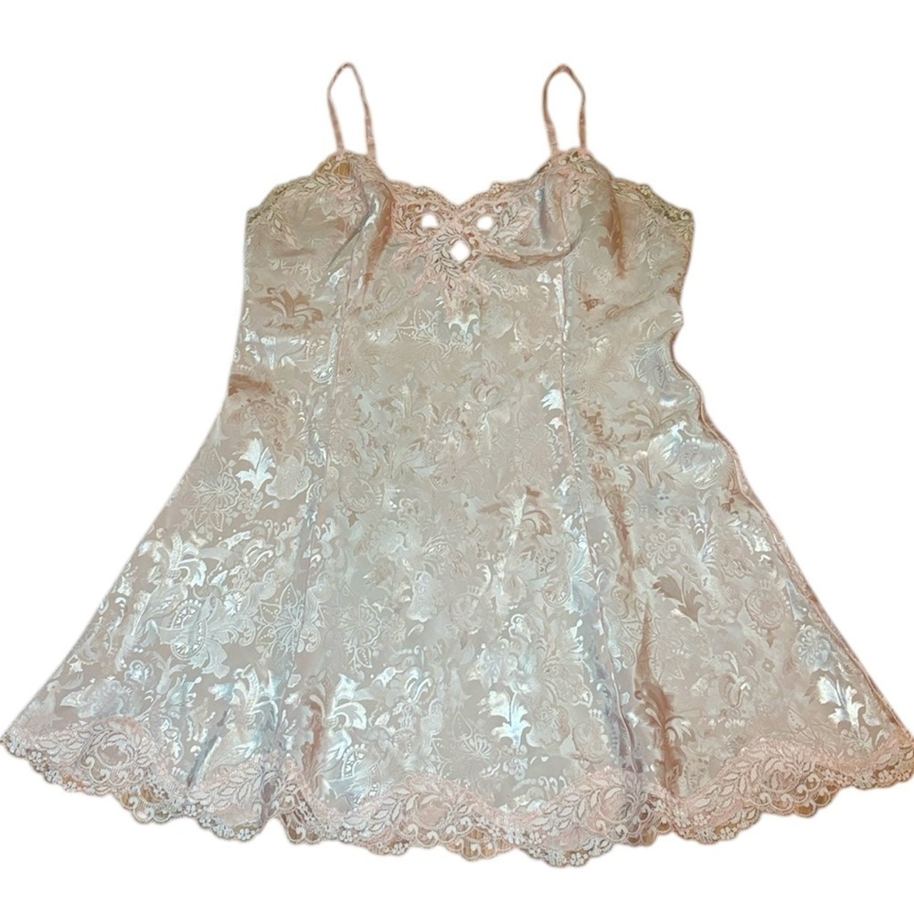 Victoria's Secret Gold Tag Vintage Peach Brocade Satin Lace Chemise, Lingerie, L
